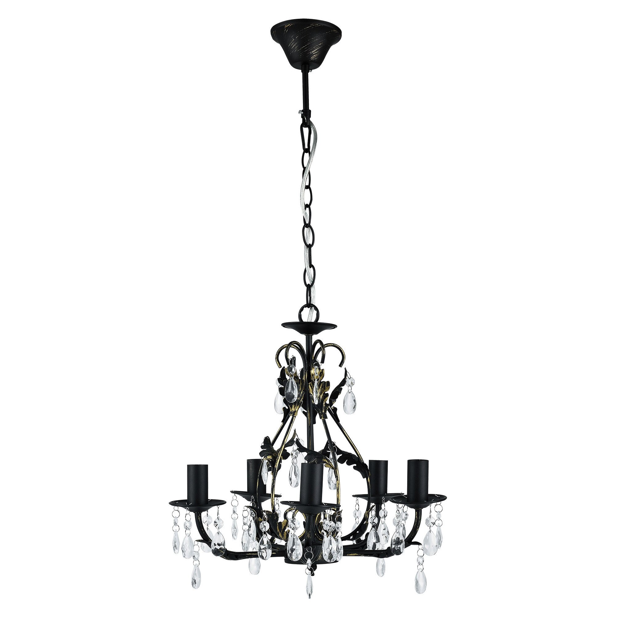 Lustra design elegant Goethe, lux.pro, 5 x E14, max. 42W, inaltime 134 cm, metal/cristal artificial, negru