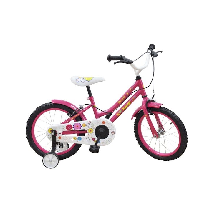 Детски велосипед NOVOKIDS My first Bike, колела 16" цола, максимум 35 кг, стоманена рамка, подвижни помощни колела, регулируема височина кормило, Розов