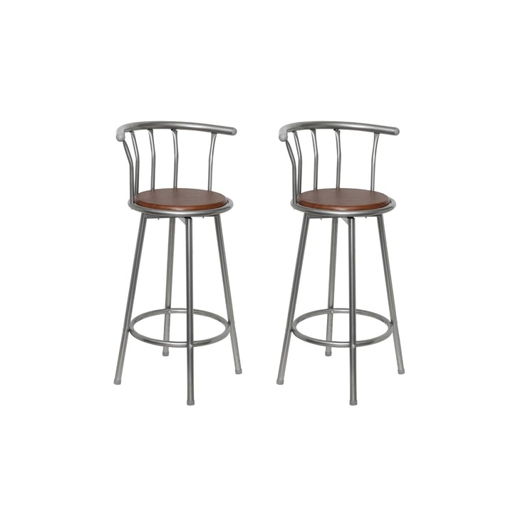 Set scaune de bar 2 buc vidaXL, maro, otel, 40 x 40 x 99 cm, 11.2 kg