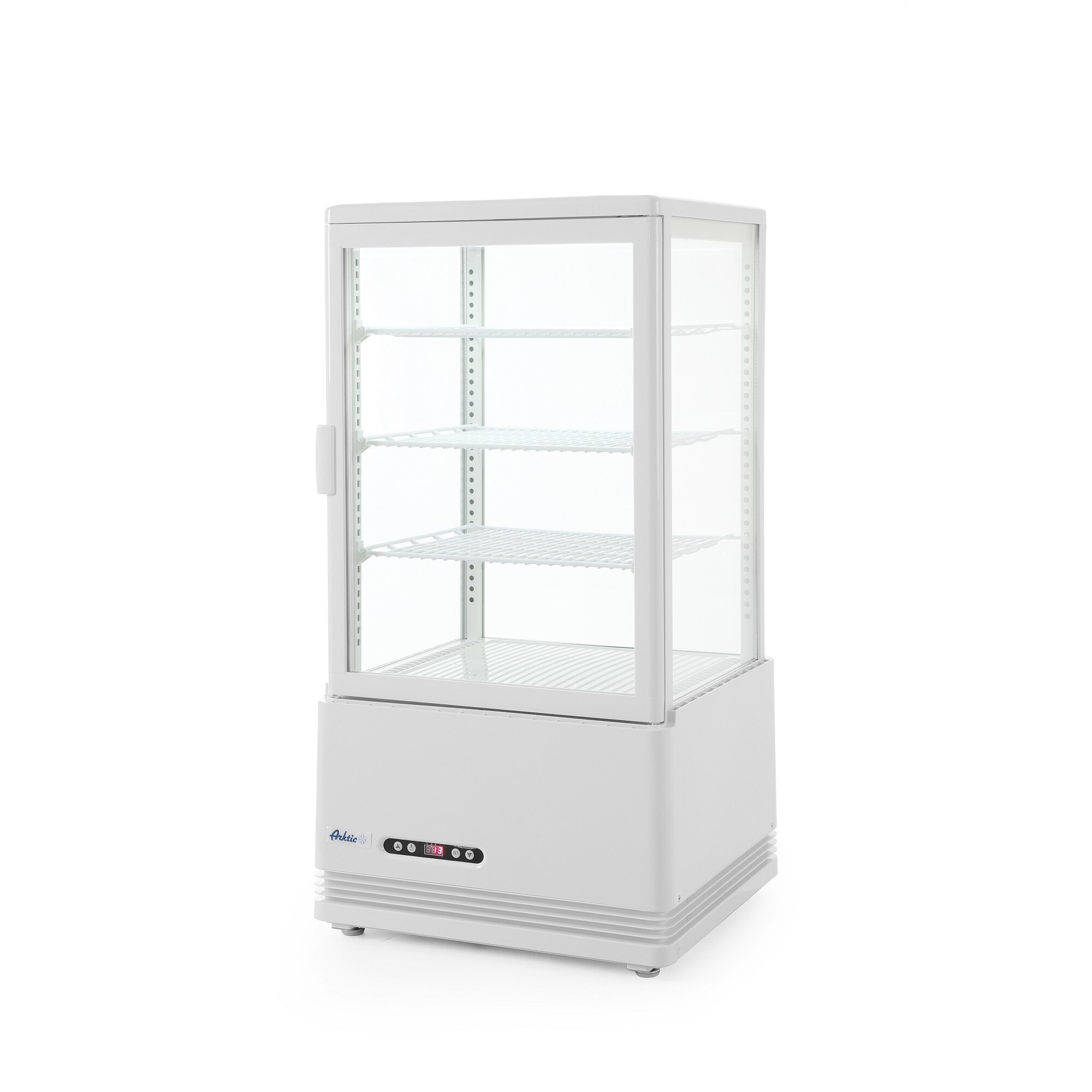 Vitrina rece pt prezentare, Negru, 68 lt, interval temp 0-12 gr C, 170 W, 3 rafturi reglabile pe inaltime, ARKTIC by Hendi, 452x406x(H)891 mm