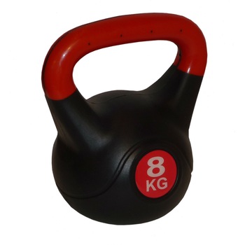 Gantera Kettlebell 8 kg, cu maner prindere, Negru/Rosu, Spartan Gantera Kettlebell 8 kg, cu maner prindere, Negru/Rosu, Spartan