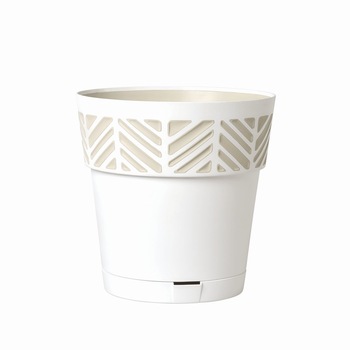 Ghiveci cu farfurie, Orfeo, diametru 15 cm, alb si bej Ghiveci cu farfurie, Orfeo, diametru 15 cm, alb si bej