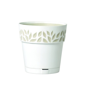 Ghiveci cu farfurie, Cloe, diametru 15 cm, alb si bej Ghiveci cu farfurie, Cloe, diametru 15 cm, alb si bej