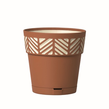 Ghiveci cu farfurie, Orfeo, diametru 15 cm, teracota si crem Ghiveci cu farfurie, Orfeo, diametru 15 cm, teracota si crem