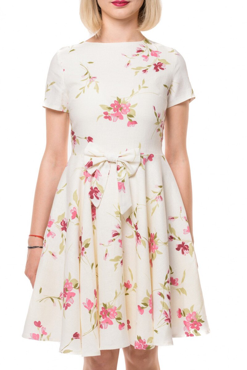 Rochie dama, Melissa, alba cu imprimeu floral