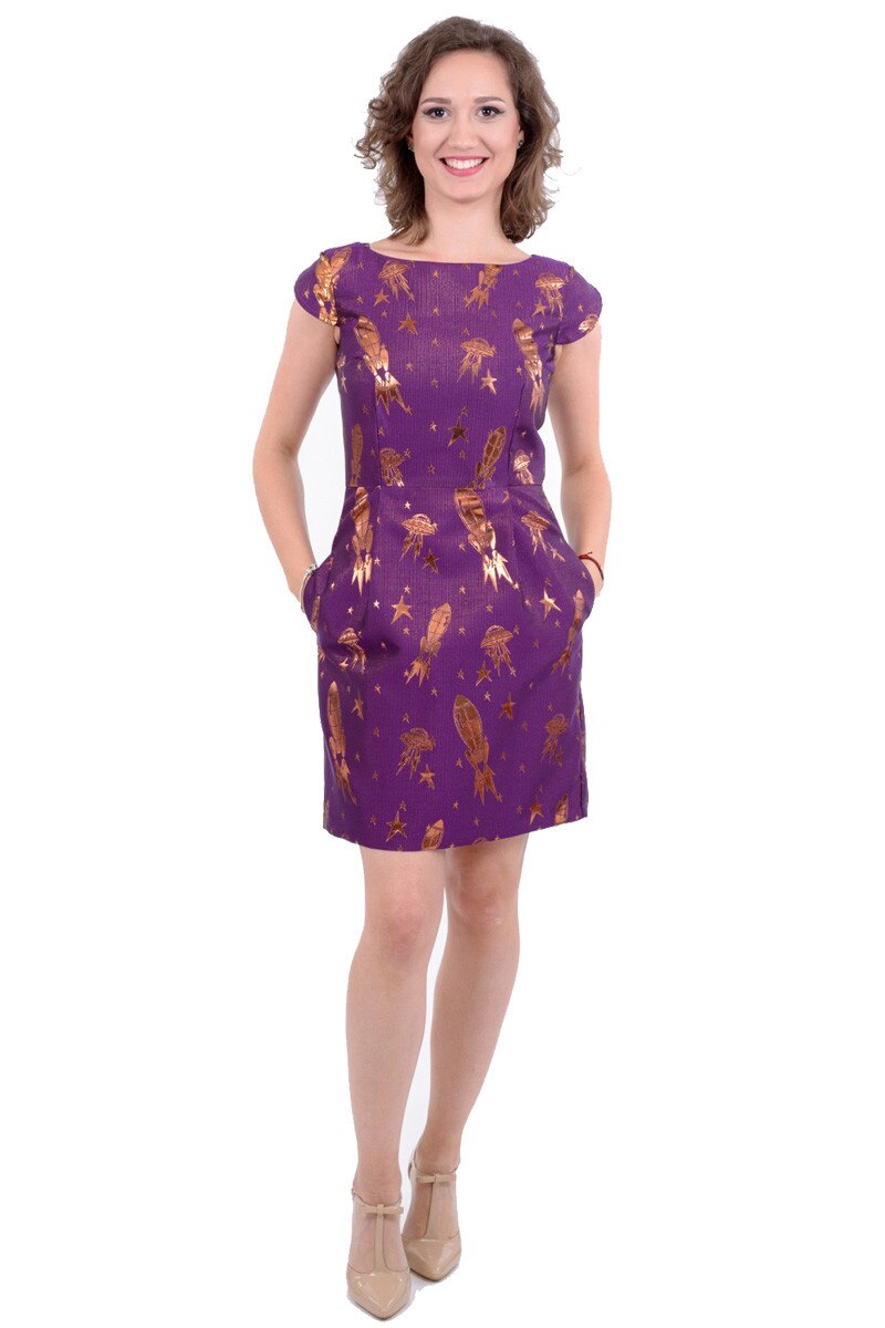 Rochie dama,office cu imprimeu, mov