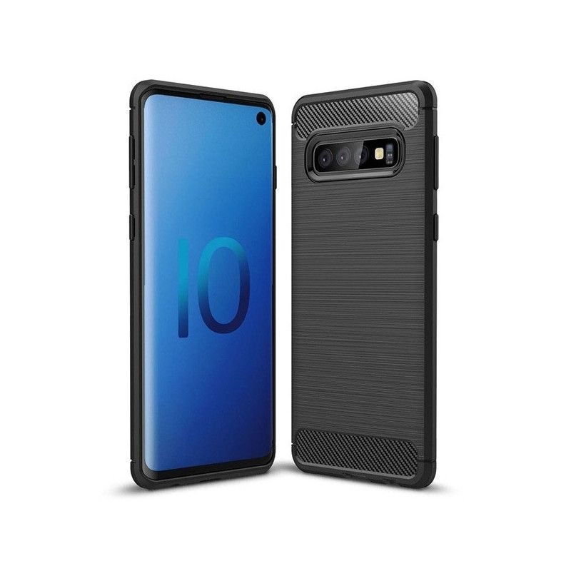 Husa protectie spate carbon, soft silicon Bibilel, pentru Samsung Galaxy S10 capac de protectie, bumper, Negru, BBL693
