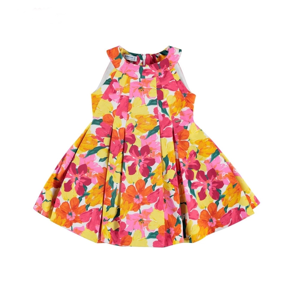 Rochie Mayoral cu bretele si imprimeu floral pentru fetite, Corai, 104 CM