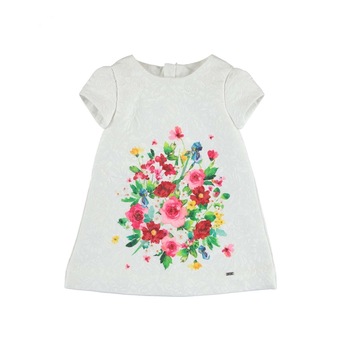 Rochie Mayoral cu imprimeu cu decor floral pentru fetita, Alb Rochie Mayoral cu imprimeu cu decor floral pentru fetita, Alb