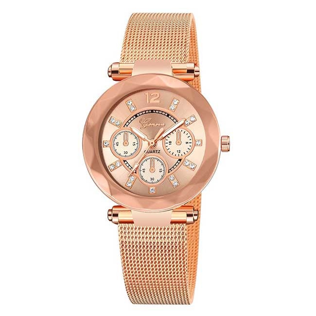 Ceas Dama Quartz Geneva Casual Elegant Rose, CP9509RE, curea din metal (mesh), afisaj analog
