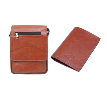 Set geanta barbateasca si portofel slim Koson din piele naturala maro coniac -29C Set geanta barbateasca si portofel slim Koson din piele naturala maro coniac -29C