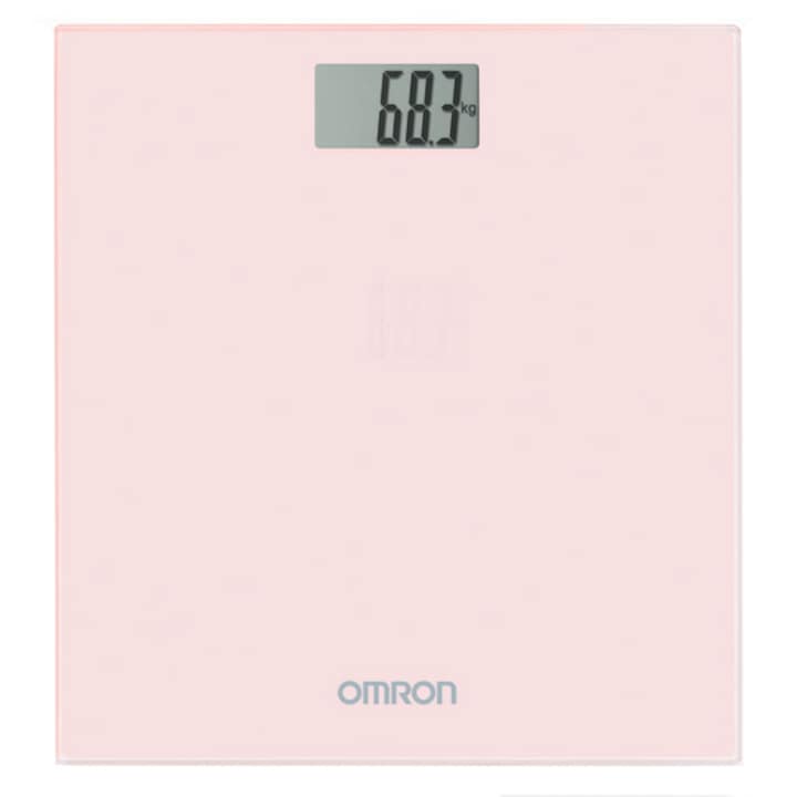 Кантар Super Slim Omron HN-289-E, 150 кг, Закалено стъкло, Display LCD, За възрастни и бебета, Розов