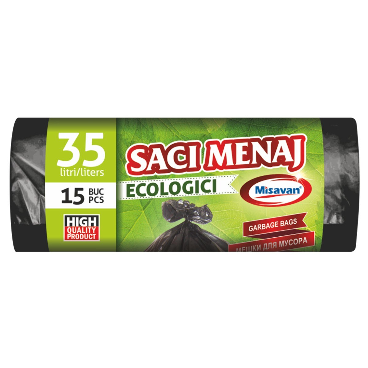 Saci menajeri ecologici, Misavan, 35L, negru, 14 buc