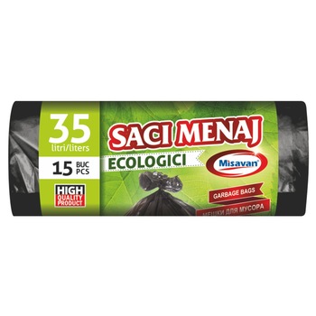 Saci menajeri ecologici, Misavan, 35L, negru, 14 buc Saci menajeri ecologici, Misavan, 35L, negru, 14 buc