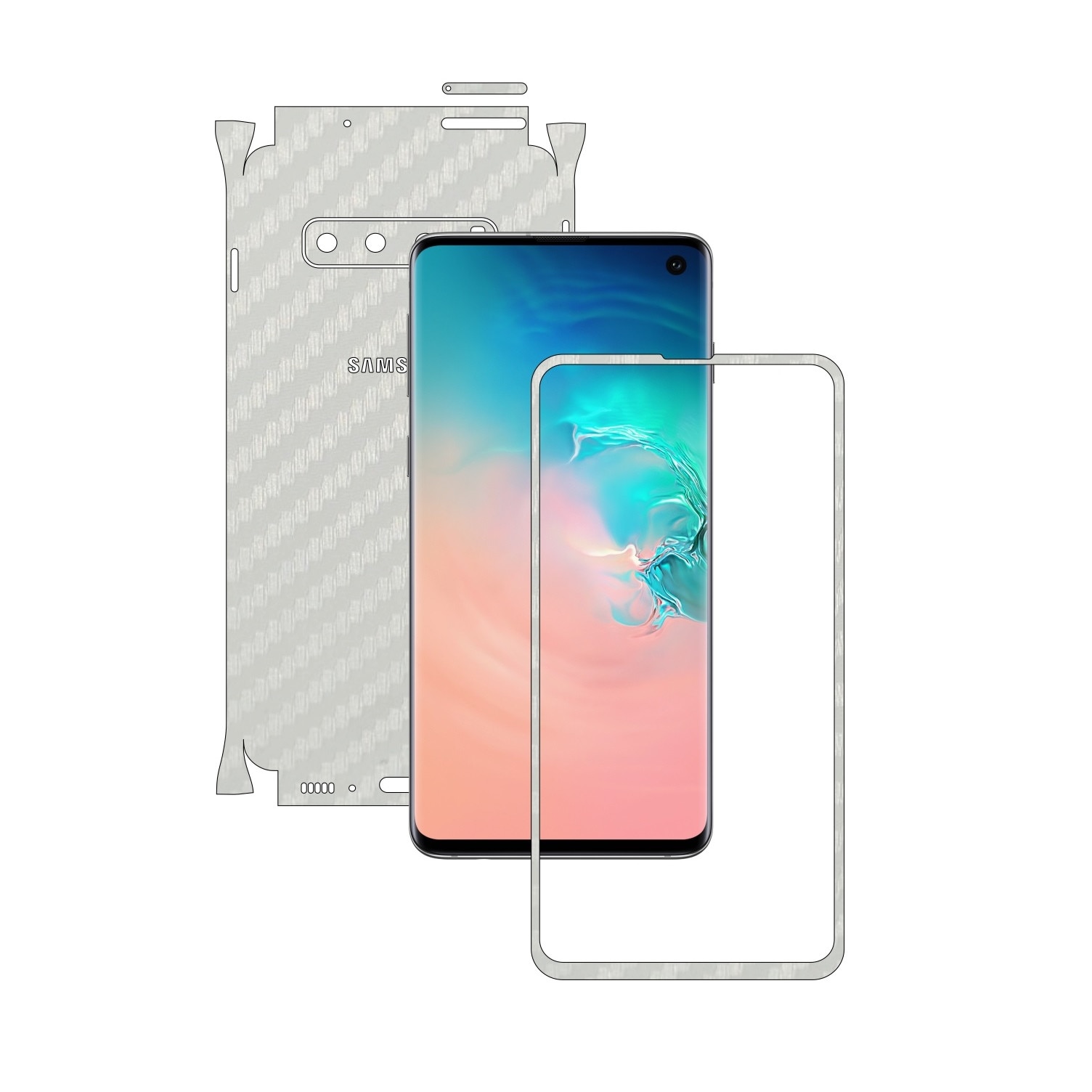 Folie Protectie Carbon Skinz pentru Samsung Galaxy S10 - Carbon Alb 360 Cut, Skin Adeziv Full Body Cover pentru Rama Ecran, Carcasa Spate si Laterale