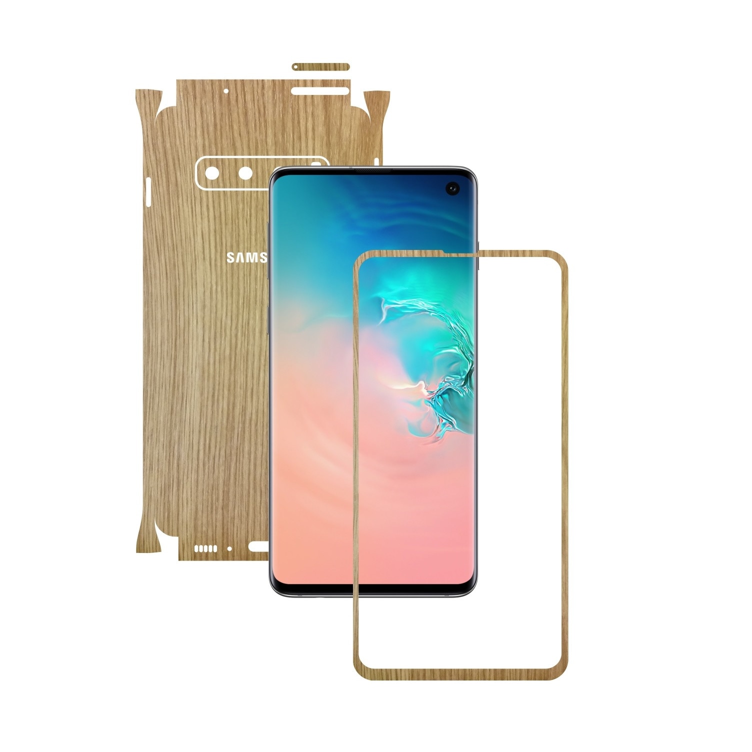 Folie Protectie Carbon Skinz pentru Samsung Galaxy S10 - Lemn Stejar 360 Cut, Skin Adeziv Full Body Cover pentru Rama Ecran, Carcasa Spate si Laterale