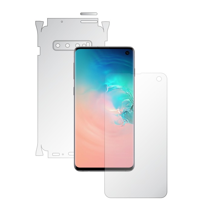 Full Body Invisible Skinz HD film Samsung Galaxy S10 készülékhez – Ultra-átlátszó szilikon védőfólia 360 fokos vágással a képernyőhöz, hát- és oldalburkolat, átlátszó ragasztóbőr, széltől szélig tartó burkolat