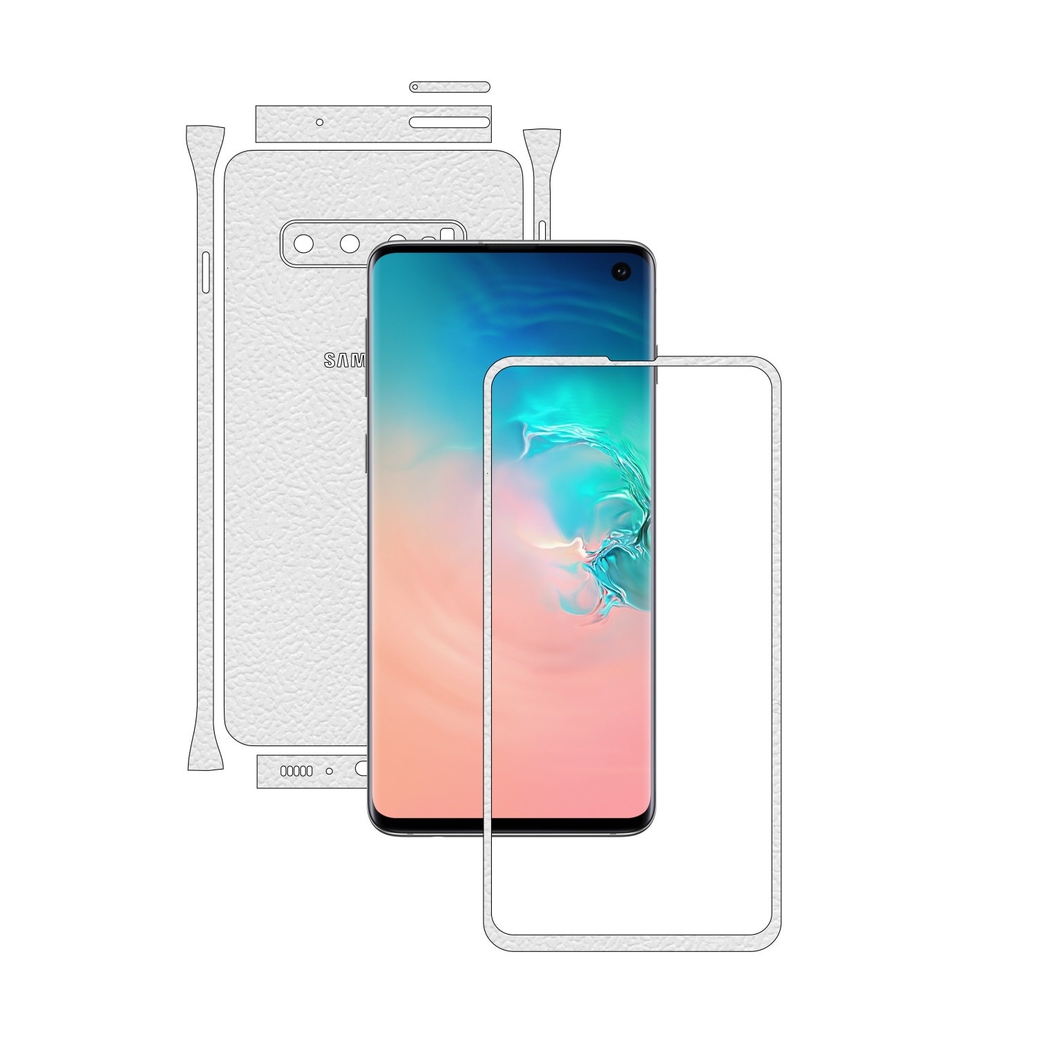 Folie Protectie Carbon Skinz pentru Samsung Galaxy S10 - Piele Alba Split Cut, Skin Adeziv Full Body Cover pentru Rama Ecran, Carcasa Spate si Laterale