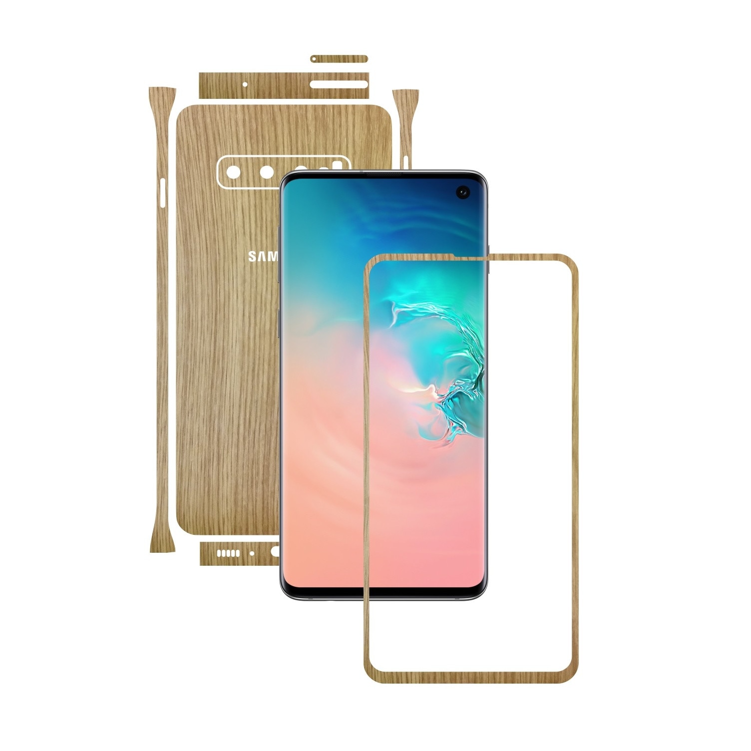 Folie Protectie Carbon Skinz pentru Samsung Galaxy S10 - Lemn Stejar Split Cut, Skin Adeziv Full Body Cover pentru Rama Ecran, Carcasa Spate si Laterale