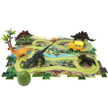 Jucarie Interactiva Set dinozauri World Dinosaur, puzzle si trenulet Jucarie Interactiva Set dinozauri World Dinosaur, puzzle si trenulet