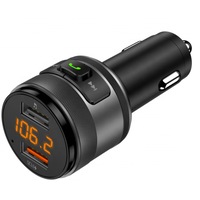 Modulator FM, Bluetooth: V4.2, Hands Free, Quick Charge 3.0, MP3 player, suporta USB audio player, Bluetooth, 2 x USB, QC3.0, negru, pentru Apple iPhone iPod iPad Samsung Huawei Android Smartphone, Brand Pyramid®