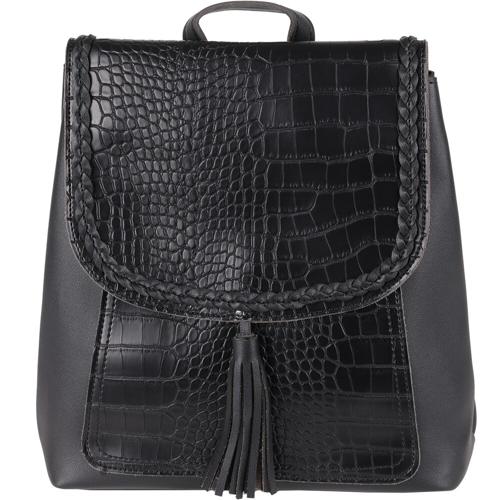 Rucsac dama, piele ecologica, cu detaliu impletitura si ciucure, ROCS, YF-525BK Negru