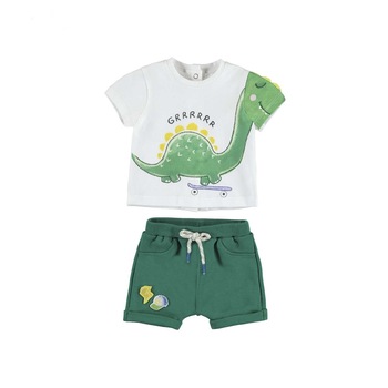 Set Mayoral cu tricou si pantaloni scurti Dino pentru bebe nou-nascut, Alb/verde Set Mayoral cu tricou si pantaloni scurti Dino pentru bebe nou-nascut, Alb/verde