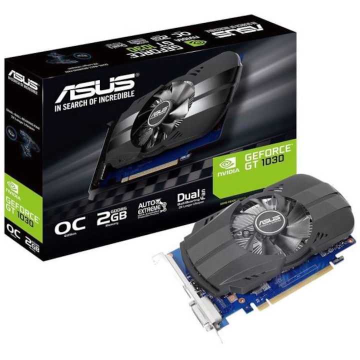 Видеокарта Asus NVIDIA GeForce GT1030 Active, 2GB GDDR5, 64-bit, HDMI, DVI-D, PCI Express 3.0