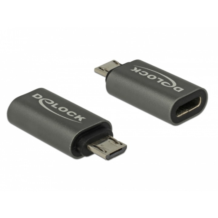 Adaptor Delock, USB 2.0, Micro-B tata - USB Type-C mama, Negru
