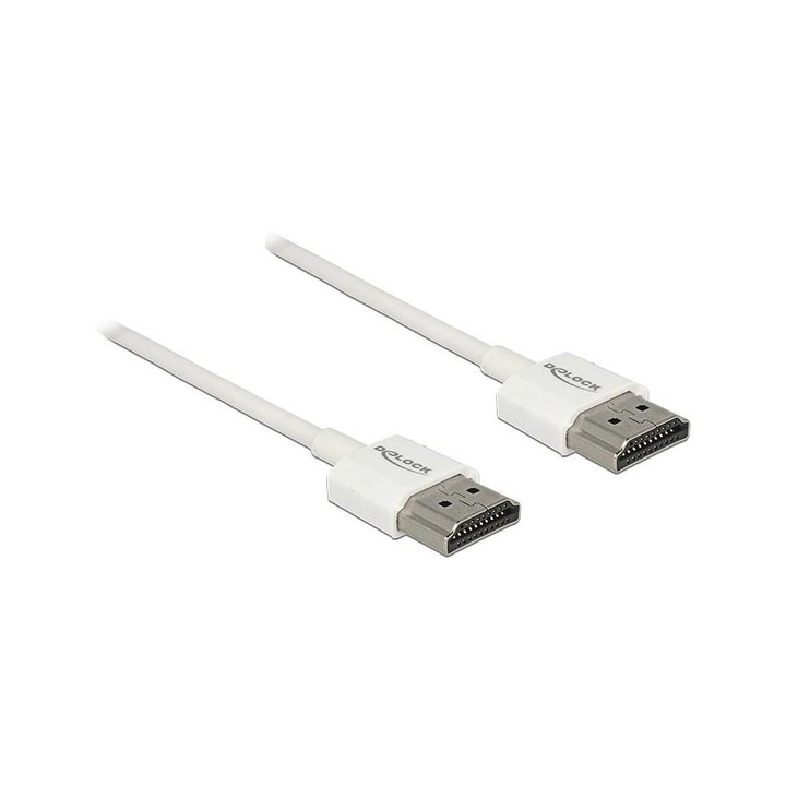Kábel HDMI v2.0 3D 4K TT 2m Slim Premium White, Delock 85137