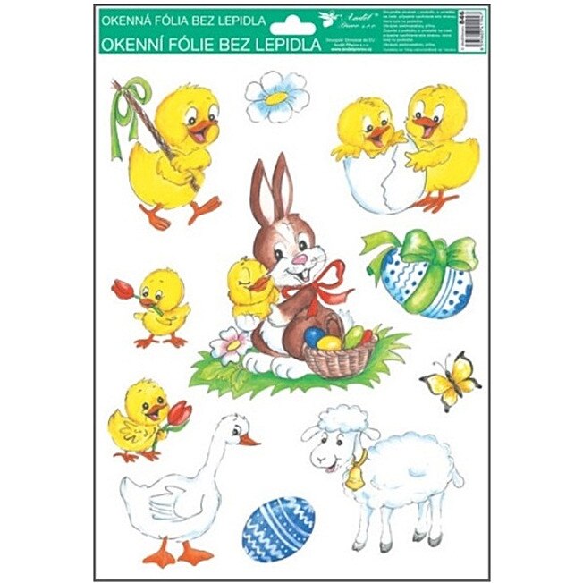 Sticker pentru geam, Pasti - puisori, iepuras, mielus, si gasca, 28 x 22 cm