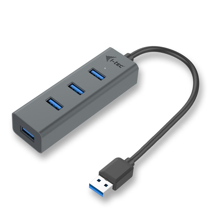 Хъб ITec, USB 3.0, С 4 порта, Женски, Метален, Сив и черен
