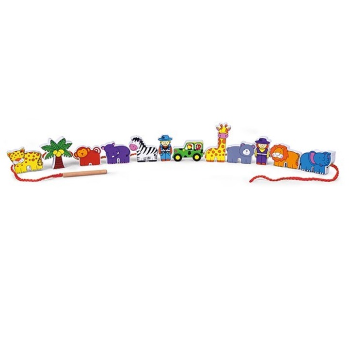 Играчка на шнур с фигурки Viga, 59549, Животни, Дърво, Многоцветен
