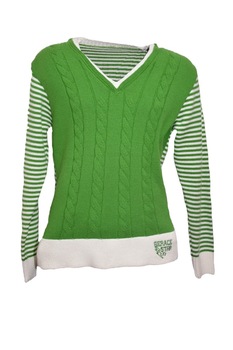 Pulover deosebit cu maneca lunga, D&J Exclusive, Verde/Alb Pulover deosebit cu maneca lunga, D&J Exclusive, Verde/Alb