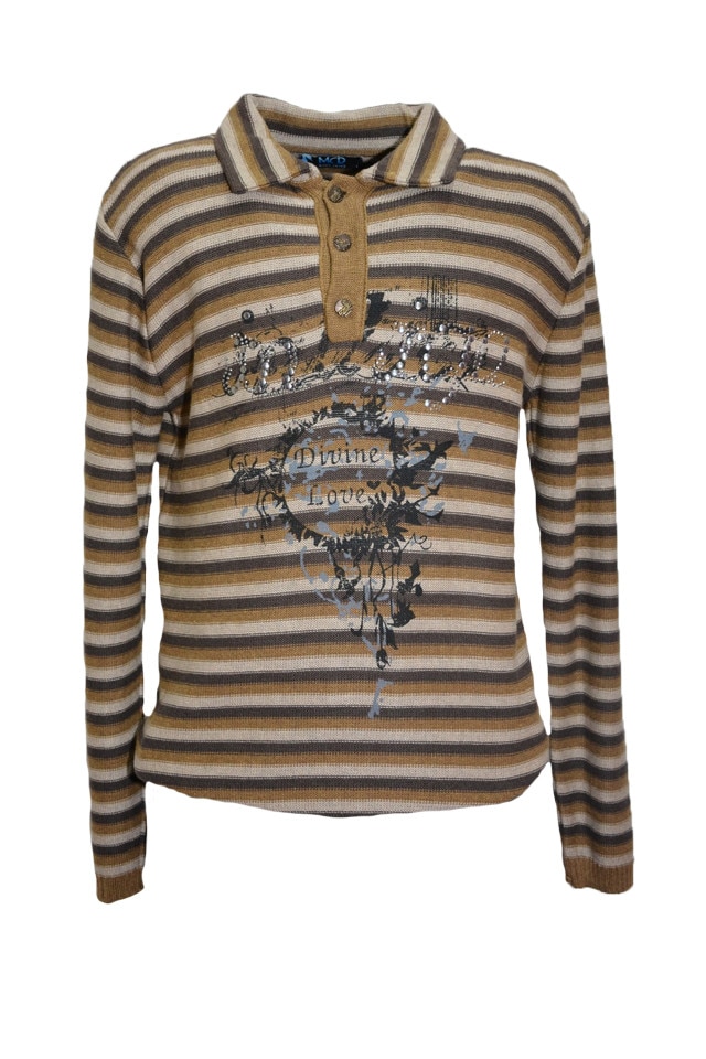 Pulover trendy cu design dungat, D&J Exclusive, Maro/Bej