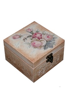 Cutie de bijuterii decorata si pictata manual prin tehnici mixte, Serena, Roses Cutie de bijuterii decorata si pictata manual prin tehnici mixte, Serena, Roses