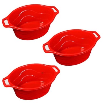 Pachet 3 bucati Lighean oval, 12l, plastic, rosu Pachet 3 bucati Lighean oval, 12l, plastic, rosu