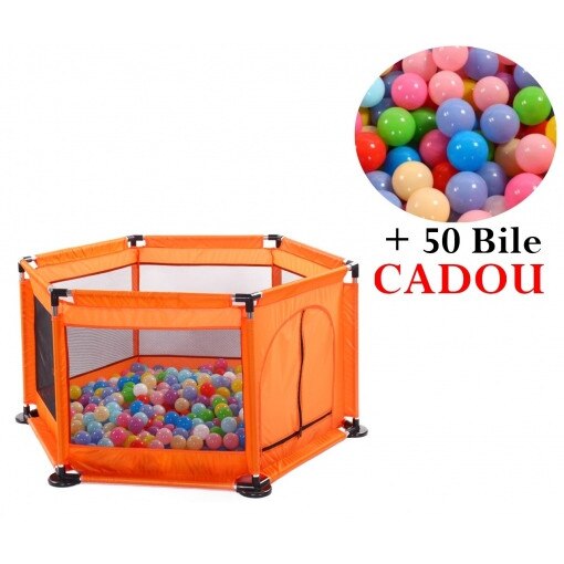 Tarc copii + 50 bile cadou, Cos de baschet inclus, Toystory, 128 x 113 x 65 cm, Portocaliu