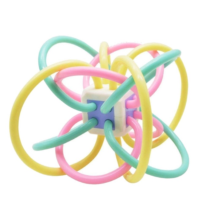 Interaktív játék fogzáshoz és motoros készségekhez NOVOKIDS™ Manhattan Balls, gyerekeknek és babáknak, lámpákkal, nem mérgező puha anyagból, többszínű