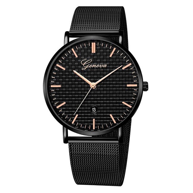 Ceas Unisex Quartz Geneva Casual Elegant Negru, CP99517NU, curea din metal (mesh), afisaj analog
