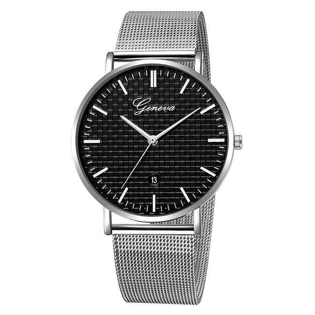 Ceas Unisex Quartz Geneva Casual Elegant Silver-negru, CP99517SNU, curea din metal (mesh), afisaj analog