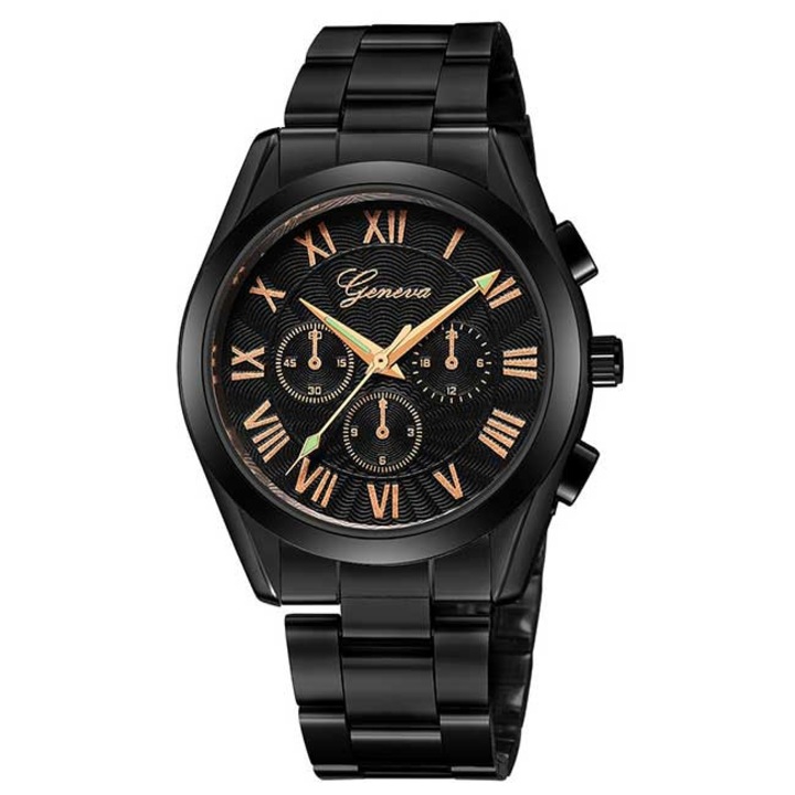 Ceas Unisex Quartz Geneva Casual Elegant Negru, CP99533NU, curea din metal (zale), afisaj analog