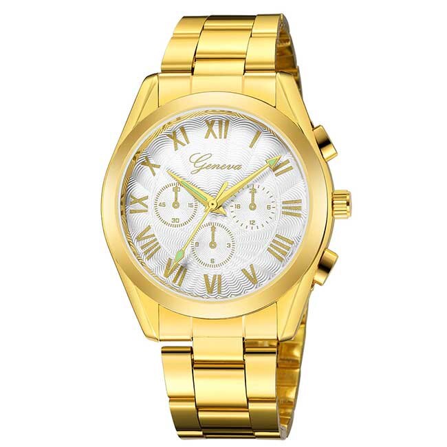 Ceas Unisex Quartz Geneva Casual Elegant Gold-alb, CP99533GAB, curea din metal (zale), afisaj analog