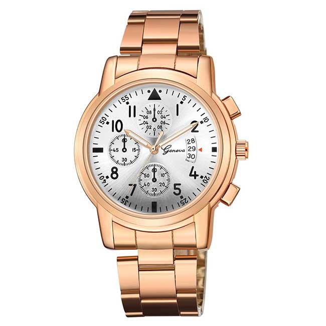 Ceas Unisex Quartz Geneva Casual Elegant Rosegold-alb, CP99532RAB, curea din metal (zale), afisaj analog