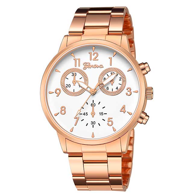 Ceas Geneva Unisex Quartz Casual Elegant Rosegold-alb, PN999538RAB, curea din metal (zale), afisaj Analog