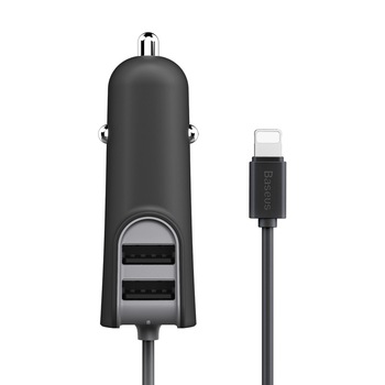 Incarcator auto Baseus Energy, cablu lightning + 2 porturi USB, 5.5 A, negru Incarcator auto Baseus Energy, cablu lightning + 2 porturi USB, 5.5 A, negru