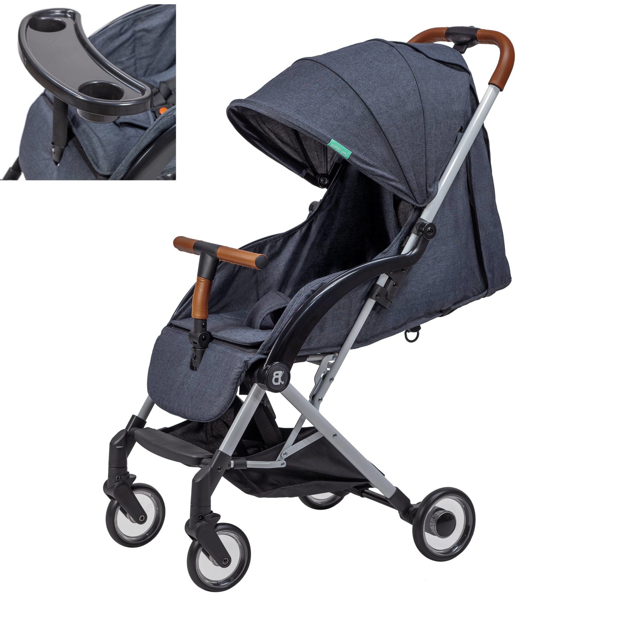 Carucior compact BEBUMI Sport Air 0-4 ani Food Tray Gri Inchis/Dark Gray