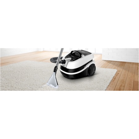 Aspirator cu spalare Bosch BWD421PRO, 2100 W, Filtru Hepa, Perii Turbo si parchet, Reglare electronica a puterii, Alb/Negru