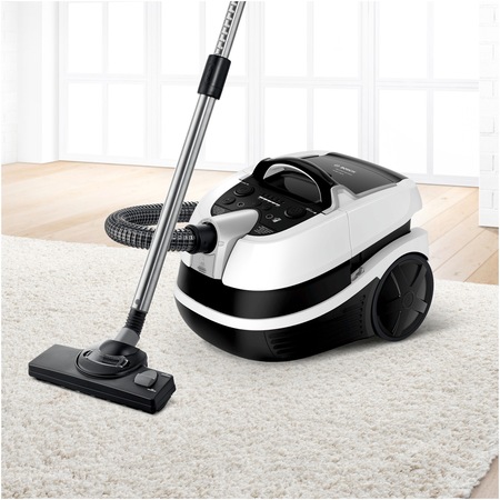 Aspirator cu spalare Bosch BWD421PRO, 2100 W, Filtru Hepa, Perii Turbo si parchet, Reglare electronica a puterii, Alb/Negru