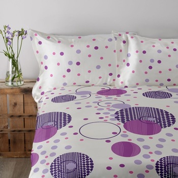Lenjerie de pat Dormisete bumbac 100%, Dots Lila pentru pat 2 persoane, 4 piese, 200x220 / 50x70, cearceaf pat uni Roz Fuchsia Lenjerie de pat Dormisete bumbac 100%, Dots Lila pentru pat 2 persoane, 4 piese, 200x220 / 50x70, cearceaf pat uni Roz Fuchsia